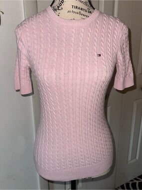 Tommy Hilfiger Light Pink Cable Knit Short Sleeve Sweater